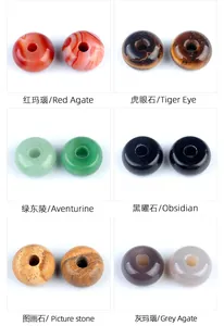 Detailed grid of 30mm natural agate and tiger eye large hole stone spacer beads