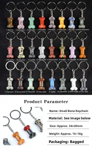 Vue de 24 types de porte-clés en forme d'os en cristal naturel et agate de 35 mm