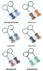 Divers porte-clés en pierre naturelle de 35mm en forme d'os avec labradorite