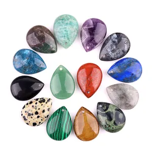 Polished teardrop natural stone pendants with pre-drilled holes for DIY jewelry making