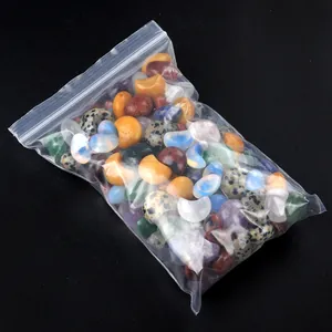 Mezcla de piedras de cristal natural de 15 mm con forma de luna y ágatas en bolsa de polietileno