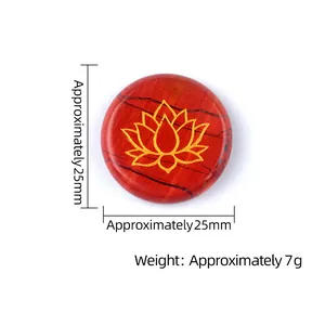 25mm red agate stone with gold lotus engraving for meditation and yoga decor