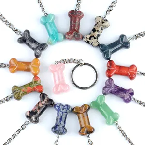 Pendentifs en forme d'os de 35mm en pierres naturelles avec porte-clés
