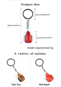 Detailed view of turtle keychain dimensions featuring carnelian and tiger eye stones