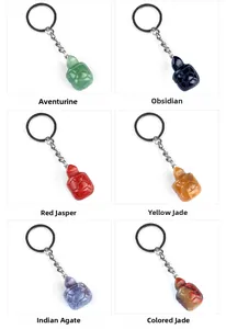Collage of turtle keychains in aventurine, obsidian, red jasper, jade, and indian agate