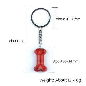 Porte-clés en pierre marbrée rouge en forme d'os avec anneau argenté pour accessoires