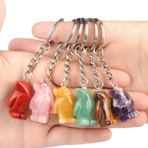 Porte-clés Manchot en Pierre Gemme Sculpté à la Main Pendentif Animal en Cristal Naturel Anneau en Métal pour Sacs Femme Homme