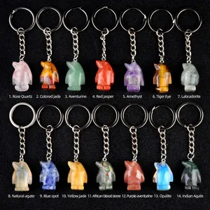 Assortiment de porte-clés pingouin en diverses pierres naturelles et cristaux de soin