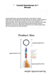 Maattabel voor de 11cm chakra katten-sleutelhanger met 7 natuurlijke kristallen details