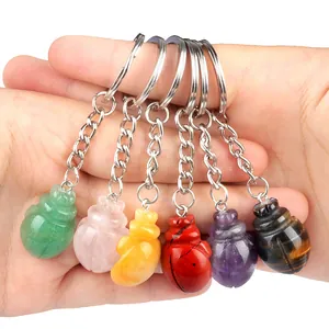 Carved Natural Stone Beetle Keychain Crystal Amethyst Tiger Eye Animal Pendant Hanging Jewelry For Bag Keys Women Men Gift
