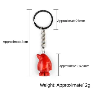 Porte-clés pingouin en agate rouge, longueur totale 8cm avec dimensions sur fond blanc