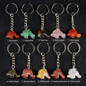 Set of 10 natural gemstone dolphin keychains including rose quartz and tiger eye