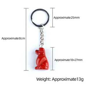 Puppy keychain made of red agate stone with detailed dimensions and 8cm total length