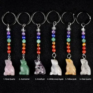 Colorful chakra bird keychains made of natural rose quartz, amethyst, and clear crystals