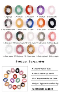 Macro display of 10x12mm oval natural stone beads with detailed product parameter table