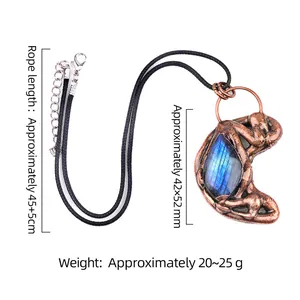 Retro bronze dragon pendant with blue labradorite stone on black braided cord necklace