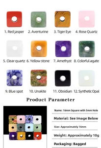 Detaillierte Parametertabelle für 16mm quadratische Edelsteinperlen mit 5mm Lochdesign