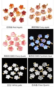 Detail showing various semi-precious stone flower pendants with gold-plated metal edging