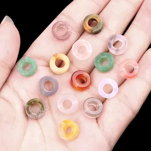 Natural Crystal Agate Hollow Circle Loose Beads Donut Shape Gemstone Spacers For DIY Jewelry Making Necklace Bracelet