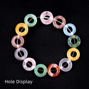 Polished natural crystal agate donut beads with hole display for DIY jewelry making