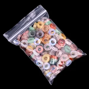 Natural crystal agate hollow round donut beads in mixed colors for DIY jewelry making