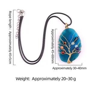 Colorful tree of life necklace with agate slice pendant and wire wrapped stones
