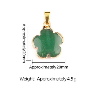 20mm gold-plated green semi-precious stone flower pendant with five petals design