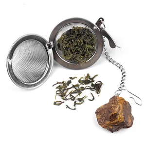 Infusore per tè in acciaio inox con pietra occhio di tigre e foglie di tè sfuse