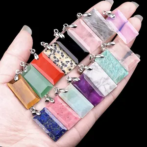 Colgante Rectangular de Piedra Preciosa Natural Con Cierre de Cobre Collar DIY Accesorio de Joyería Amuletos de Piedra Para Mujer