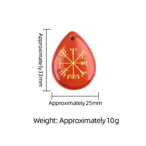 Colgante de ágata roja en forma de gota con símbolo de brújula vikinga Vegvisir en dorado