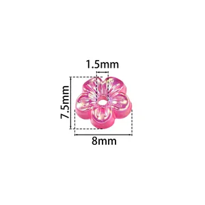 8mm iridescent pink five-petal flower bead with 1.5mm hole for DIY jewelry making