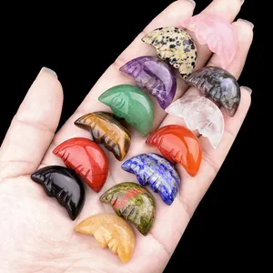 Natural Stone Crescent Moon Face Carved Pendants Crystal Healing Stones DIY Jewelry Making Accessories Agate Moon Face Charm