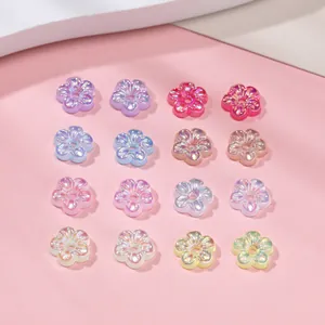 Macro detail of colorful UV coated acrylic flower beads for DIY jewelry making
