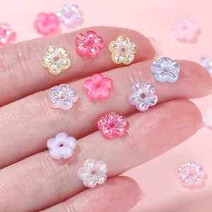 Colorful acrylic five-petal flower beads with rainbow UV coating for DIY jewelry making