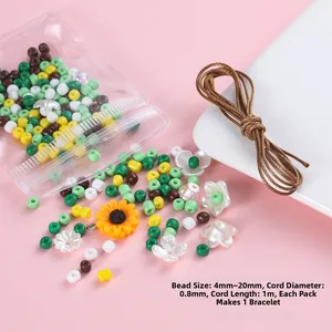 DIY colorful acrylic flower bead kit for handmade jewelry making with 0.8mm elastic cord
