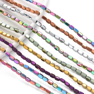 Faceted Rectangular Hematite Cube Beads For DIY Jewelry Making Electroplated Iridescent Beads For Bracelet Necklace Accessories