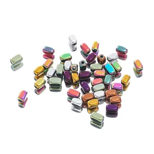 Iridescent faceted rectangle hematite stone loose beads for DIY jewelry making