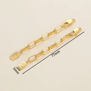 Detail of 18K gold-plated paperclip extender chain with Queen Elizabeth and gold bar charms