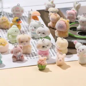 Cute flocked animal pendants in pastel colors for DIY keychains and bag charms