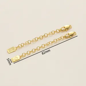Detailed macro view of 18K gold plated extension chains with 82mm length and lobster clasp