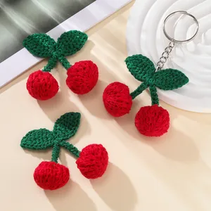 Handmade Crochet Cherry Keychain Cute Yarn Knitted Bag Charm DIY Jewelry Accessory For Backpack Decoration For Women
