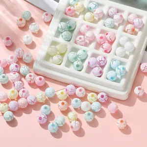 Acrylic Crackle Beads Colorful Round Loose Beads For DIY Bracelet Necklace Jewelry Making Handmade Crafts Jewelry Findings