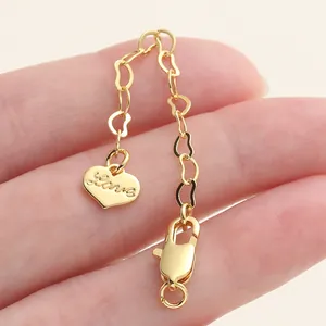 18K gold plated heart link extension chain with lobster clasp and Love tag for DIY jewelry