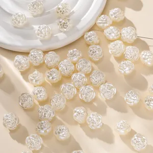 Perline Sciolte Fiore Rosa ABS Lucide Petali 3D Lustro di Perla Artificial per Creazione Gioielli Fai da Te Bracciale Collana
