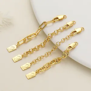 18K gold-plated jewelry extension chain set with lobster clasp and coin tag charms