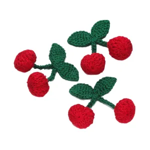 Three pairs of handmade crochet cherry charms for keychains and bag decoration