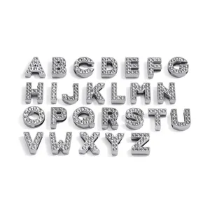 Set ciondoli alfabeto A-Z in lega d'argento con strass bianchi per gioielli fai da te