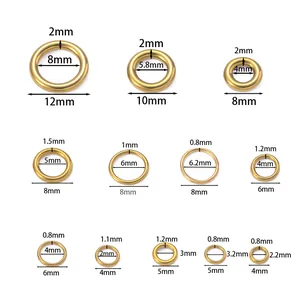 Size chart for 304 stainless steel golden O-rings with wire and inner diameter specs
