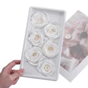 Preserved white rose box with 6 handcrafted blooms for gift making and decorations