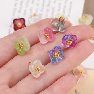 Colorful floral glass flower charms with gold center for DIY jewelry making